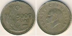 5000 Lira Turkey (1923 - ) Copper/Nickel 