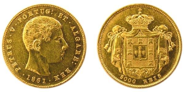 5000 Reis 葡萄牙王國 (1139 - 1910) 金 Peter V of Portugal (1837-1861)