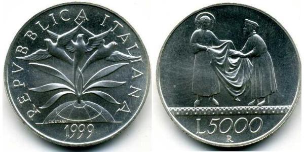 5000 Лира Италия Серебро 