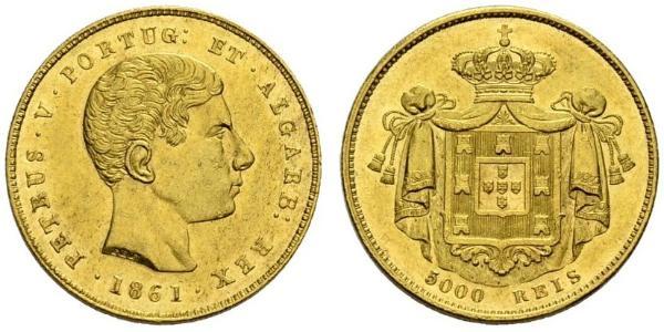 5000 Рейс Королевство Португалия (1139-1910) Золото Peter V of Portugal (1837-1861)