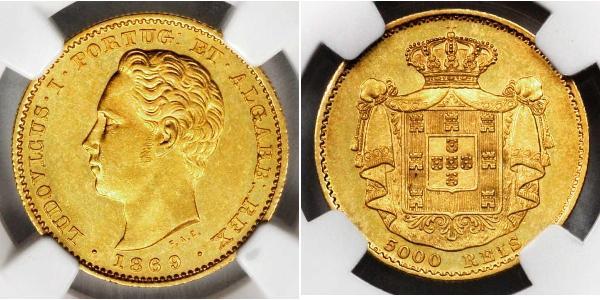 5000 Рейс Королівство Португалія (1139-1910) Золото Луіш I (1838 - 1889)