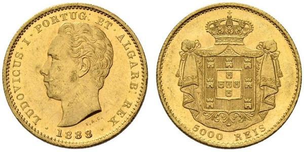 5000 Рейс Королівство Португалія (1139-1910) Золото Луіш I (1838 - 1889)