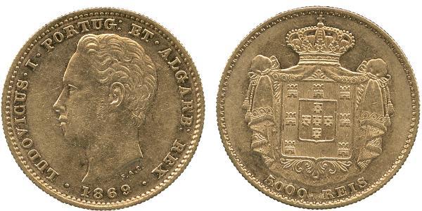 5000 Рейс Королівство Португалія (1139-1910) Золото Луіш I (1838 - 1889)