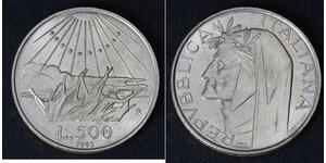 500 Lira Italia Argento Dante Alighieri