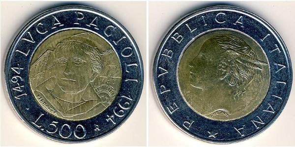500 Lira Italien Bimetall 