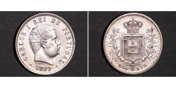 500 Reis Royaume de Portugal (1139-1910) Argent Charles I de Portugal (1863-1908)