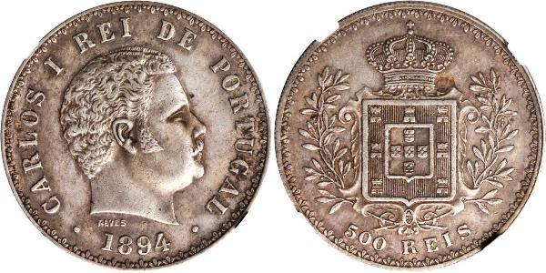 500 Reis Royaume de Portugal (1139-1910) Argent Charles I de Portugal (1863-1908)