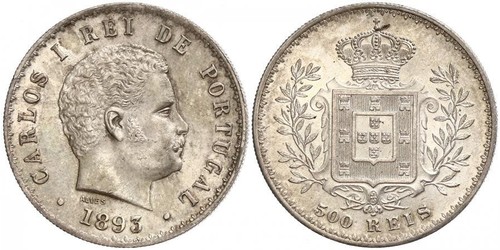 500 Reis Reino de Portugal (1139-1910) Plata Carlos I de Portugal (1863-1908)