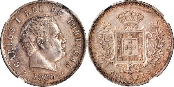 500 Reis Reino de Portugal (1139-1910) Plata Carlos I de Portugal (1863-1908)