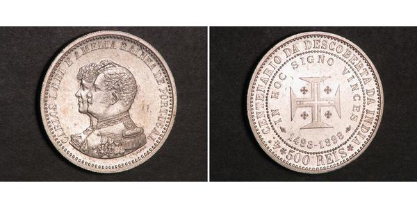 500 Reis Reino de Portugal (1139-1910) Plata Carlos I de Portugal (1863-1908)
