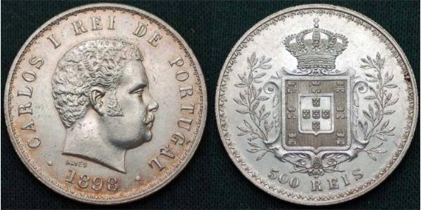 500 Reis Reino de Portugal (1139-1910) Plata Carlos I de Portugal (1863-1908)