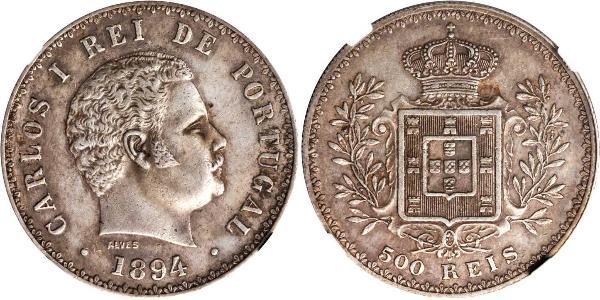 500 Reis Reino de Portugal (1139-1910) Plata Carlos I de Portugal (1863-1908)