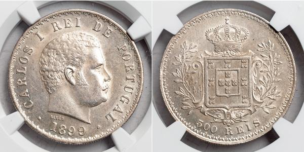 500 Reis Kingdom of Portugal (1139-1910) Silber  Karl I. von Portugal (1863-1908)