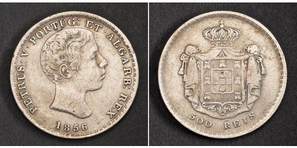 500 Reis Kingdom of Portugal (1139-1910) Silver Peter V of Portugal (1837-1861)