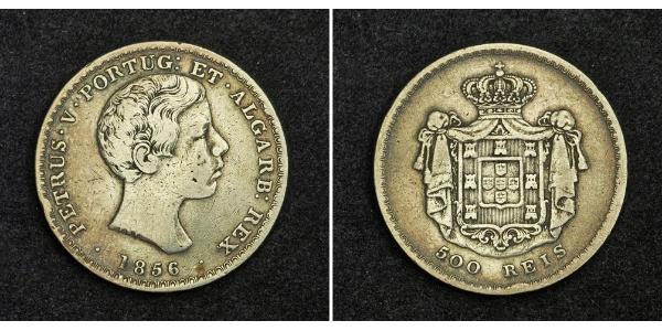 500 Reis 葡萄牙王國 (1139 - 1910) 銀 Peter V of Portugal (1837-1861)