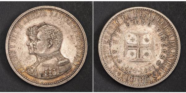 500 Reis 葡萄牙王國 (1139 - 1910) 銀 卡洛斯一世 (葡萄牙)