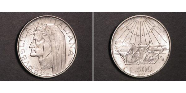 500 Ліра Італія Срібло Данте Аліг
