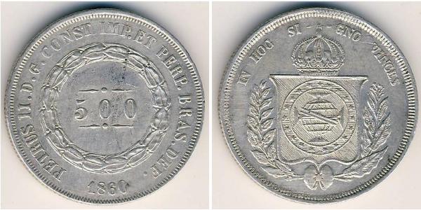 500 Рейс Бразильська імперія (1822-1889) Срібло 