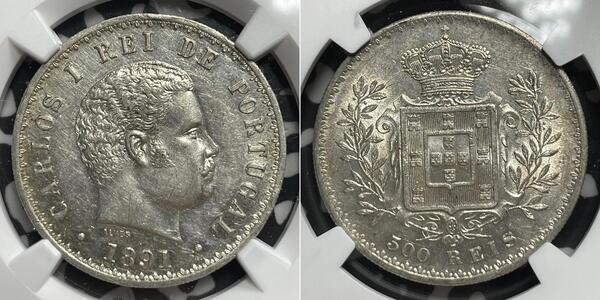 500 Рейс Королівство Португалія (1139-1910) Срібло Карлуш I король Португалії (1863-1908)