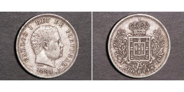 500 Рейс Королівство Португалія (1139-1910) Срібло Карлуш I король Португалії (1863-1908)