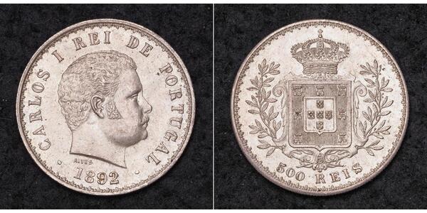 500 Рейс Королівство Португалія (1139-1910) Срібло Карлуш I король Португалії (1863-1908)