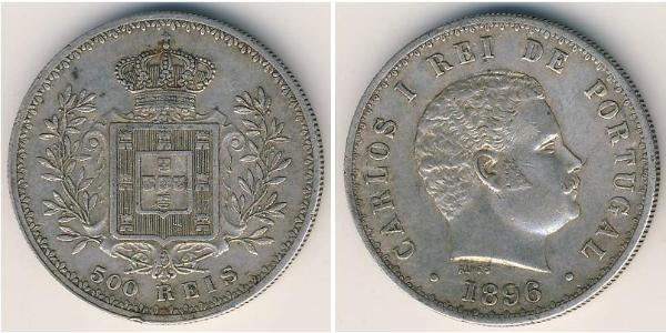 500 Рейс Королівство Португалія (1139-1910) Срібло Карлуш I король Португалії (1863-1908)