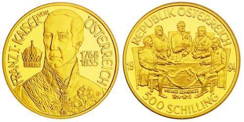 500 Шиллинг Австрийская Республика(1955 - ) Золото 