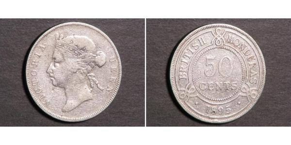 50 Cent British Honduras (1862-1981) Argent Victoria (1819 - 1901)