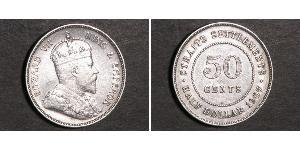 50 Cent Établissements des détroits (1826 - 1946) Argent Édouard VII (1841-1910)