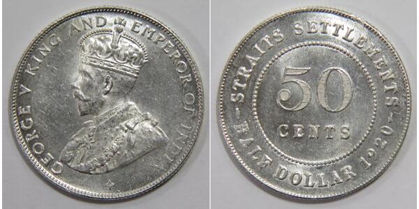 50 Cent Établissements des détroits (1826 - 1946) Argent George V (1865-1936)