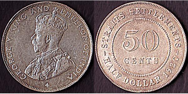 50 Cent Établissements des détroits (1826 - 1946) Argent George V (1865-1936)