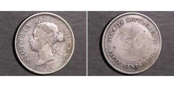 50 Cent Établissements des détroits (1826 - 1946) Argent Victoria (1819 - 1901)