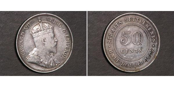 50 Cent Établissements des détroits (1826 - 1946) Argent Édouard VII (1841-1910)