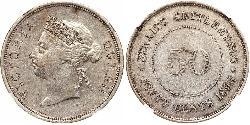 50 Cent Insediamenti dello Stretto (1826 - 1946) Argento Vittoria (1819 - 1901)