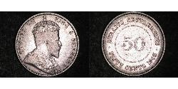 50 Cent Insediamenti dello Stretto (1826 - 1946) Argento Edoardo VII (1841-1910)