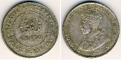 50 Cent Insediamenti dello Stretto (1826 - 1946) Argento Giorgio V (1865-1936)