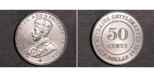 50 Cent Insediamenti dello Stretto (1826 - 1946) Argento Giorgio V (1865-1936)