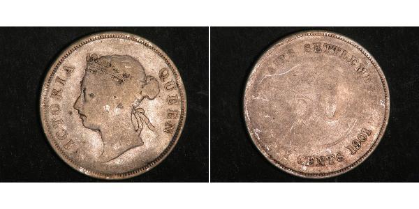 50 Cent Insediamenti dello Stretto (1826 - 1946) Argento Vittoria (1819 - 1901)
