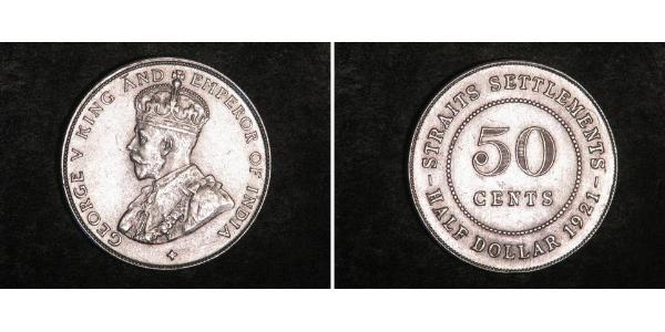 50 Cent Insediamenti dello Stretto (1826 - 1946) Argento Giorgio V (1865-1936)