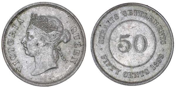 50 Cent Insediamenti dello Stretto (1826 - 1946) Argento Vittoria (1819 - 1901)