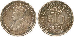 50 Cent Sri Lanka Argento Giorgio V (1865-1936)