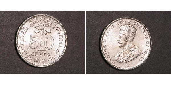 50 Cent Sri Lanka Argento Giorgio V (1865-1936)