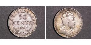 50 Cent Terranova e Labrador Argento Edoardo VII (1841-1910)
