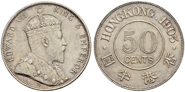 50 Cent Hong Kong Plata Eduardo VII (1841-1910)