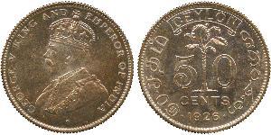 50 Cent Sri Lanka Plata Jorge V (1865-1936)