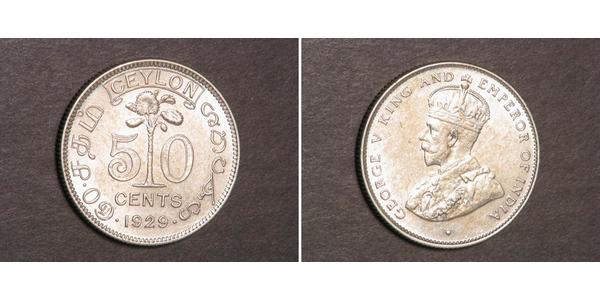 50 Cent Sri Lanka Plata Jorge V (1865-1936)