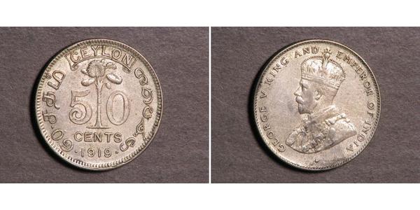 50 Cent Sri Lanka Plata Jorge V (1865-1936)