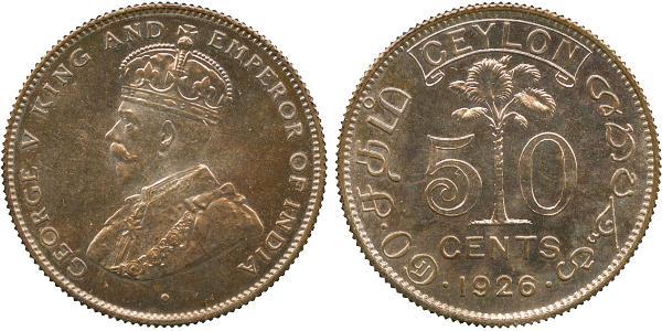 50 Cent Sri Lanka Plata Jorge V (1865-1936)