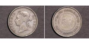 50 Cent Straits Settlements (1826 - 1946) Plata Victoria (1819 - 1901)