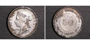 50 Cent Straits Settlements (1826 - 1946) Plata Victoria (1819 - 1901)